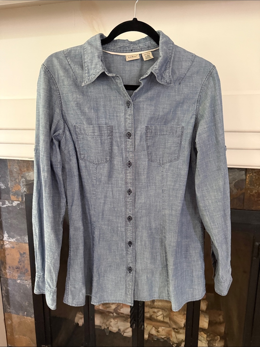 L.L. Bean 100% Cotton Light Blue Chambray Button-Down Shirt in size M-Reg.